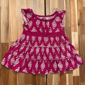Tea Collection‎ Baby Girl Magenta Damask Tiered Ruffle Cotton Dress 3-6 Months